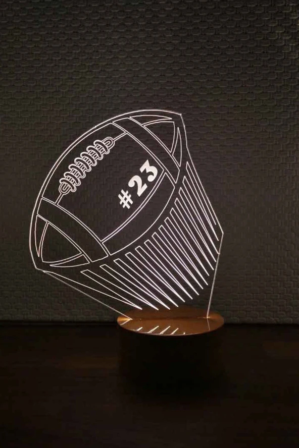 BY-LAMP Amerikan Futbol Topu Led Masa Lambası Ahşap Taban 7 Farklı Işık Rengi