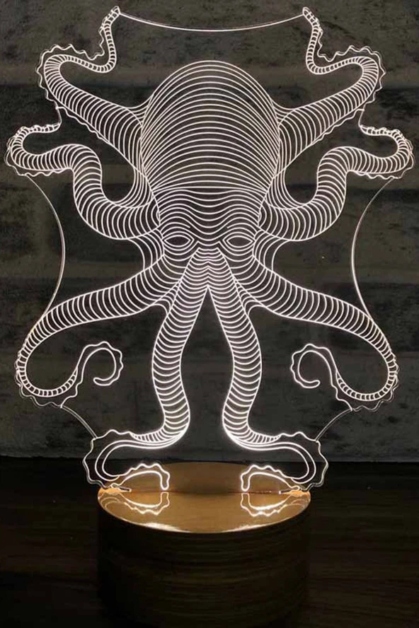 BY-LAMP Ahtapot Led Masa Lambası Ahşap Taban 7 Farklı Işık Renkli