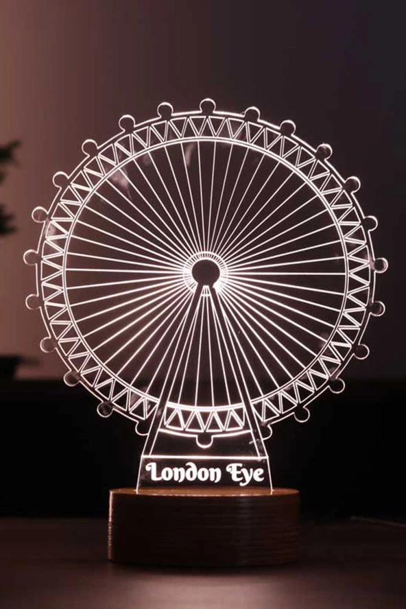 BY-LAMP London Eye Led Masa Lambası Ahşap Taban 7 Farklı Işık Renkli Gece Lambası Dekoratif Aydınlatma