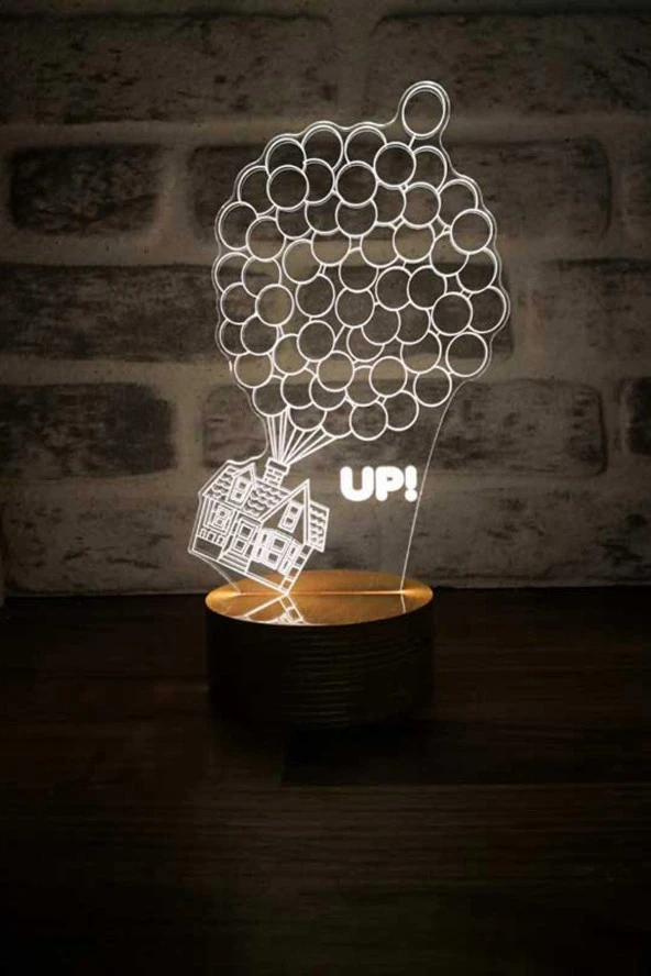 BY-LAMP House Up Led Masa Lambası Ahşap Taban 7 Farklı Işık Renkli Gece Lambası Hediye Dekoratif Aydınlatma