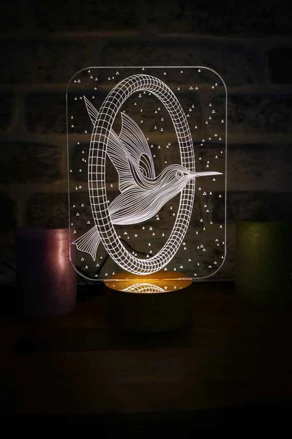 BY-LAMP Sinek Kuşu Figürlü Dekoratif Hediye Led Masa Lambası | 7 Işık Rengi | Ahşap Taban