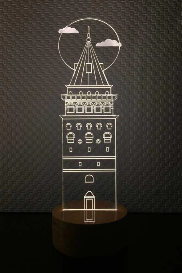 BY-LAMP Galata Kulesi Masa Lambası Ahşap Taban 7 Farklı Işık Renkli Dekoratif Aydınlatma ürün görseli 1