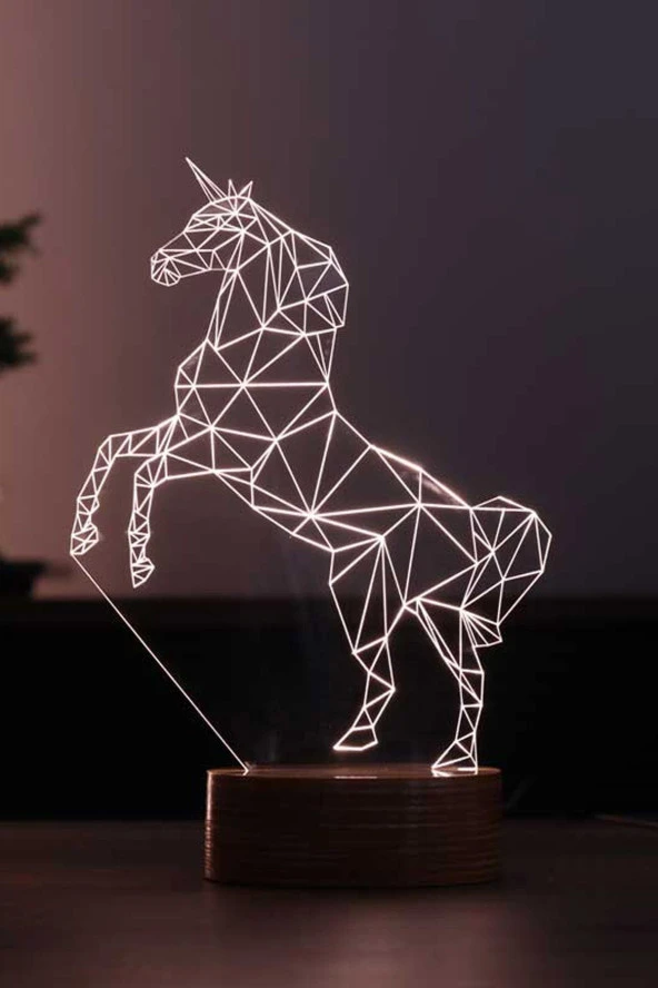 BY-LAMP Unicorn At Figürlü Dekoratif Hediye Led Masa Lambası | 7 Işık Rengi | Ahşap Taban ürün görseli 1