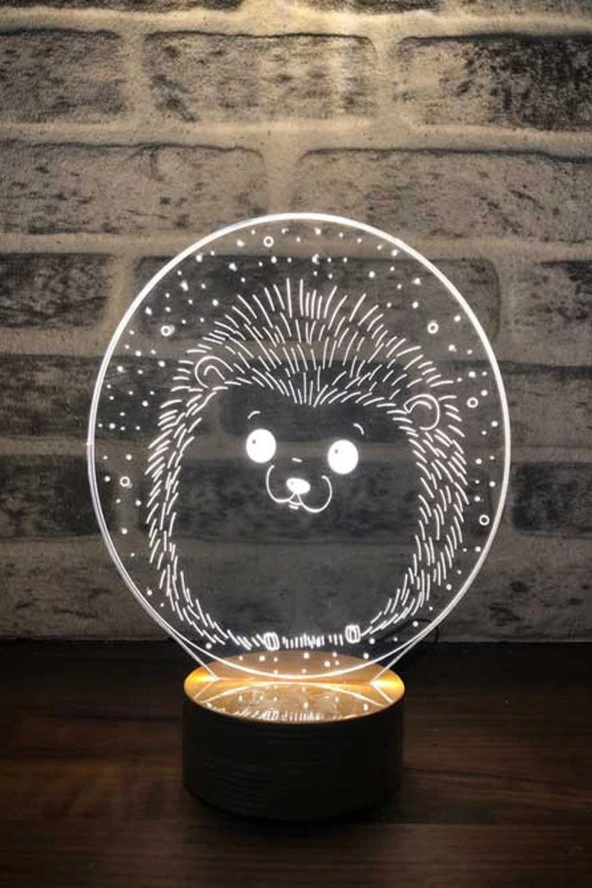 BY-LAMP Kirpi Led Masa Lambası Ahşap Taban 7 Farklı Işık Renkli Gece Lambası Hediye Dekoratif Aydınlatma ürün görseli 1