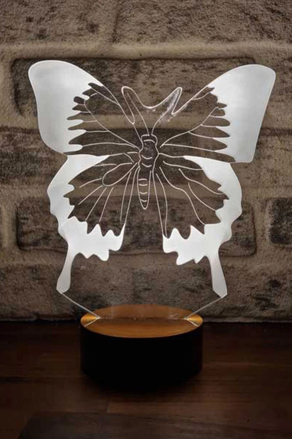 BY-LAMP Kelebek Led Masa Lambası Ahşap Taban 7 Farklı Işık Renkli Gece Lambası Hediye Dekoratif Aydınlatma ürün görseli 1