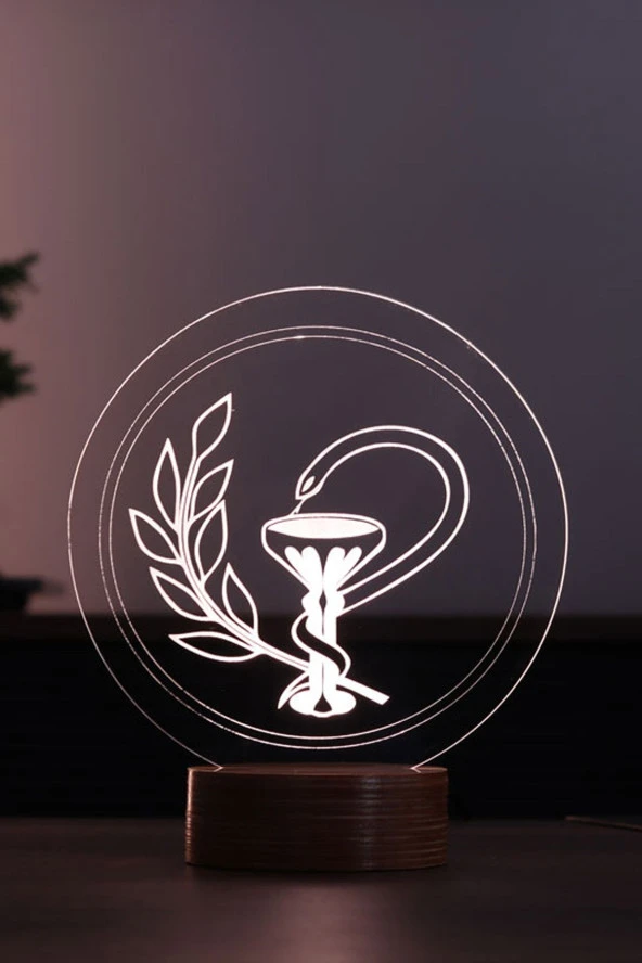 BY-LAMP Eczane Logo Figürlü Dekoratif Hediye Led Masa Lambası | 7 Işık Rengi | Ahşap Taban ürün görseli 1