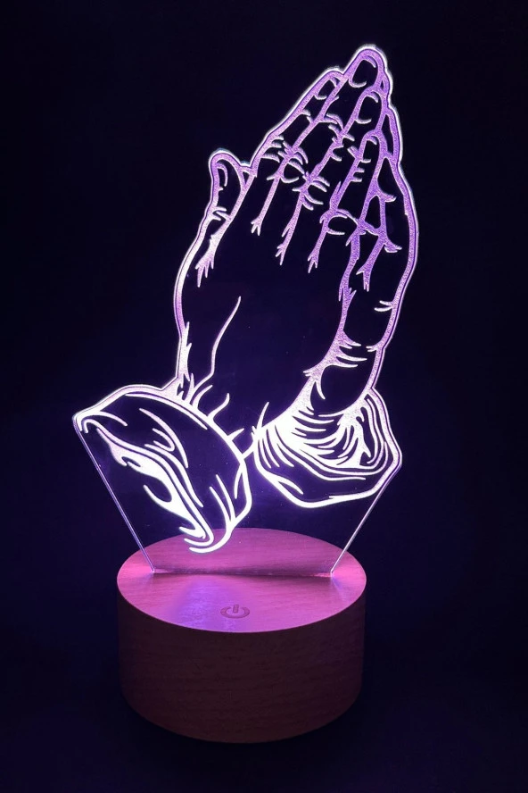 BY-LAMP Dua Figürlü Dekoratif Hediye Led Masa Lambası | 7 Işık Rengi | Ahşap Taban - 2