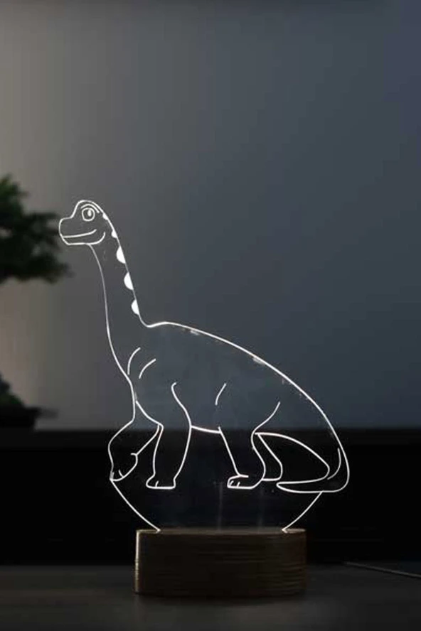 BY-LAMP Dinozor Figürlü Dekoratif Hediye Led Masa Lambası | 7 Işık Rengi | Ahşap Taban