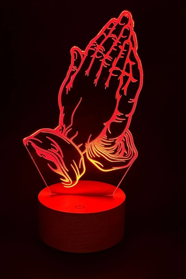 BY-LAMP Dua Figürlü Dekoratif Hediye Led Masa Lambası | 7 Işık Rengi | Ahşap Taban - 3