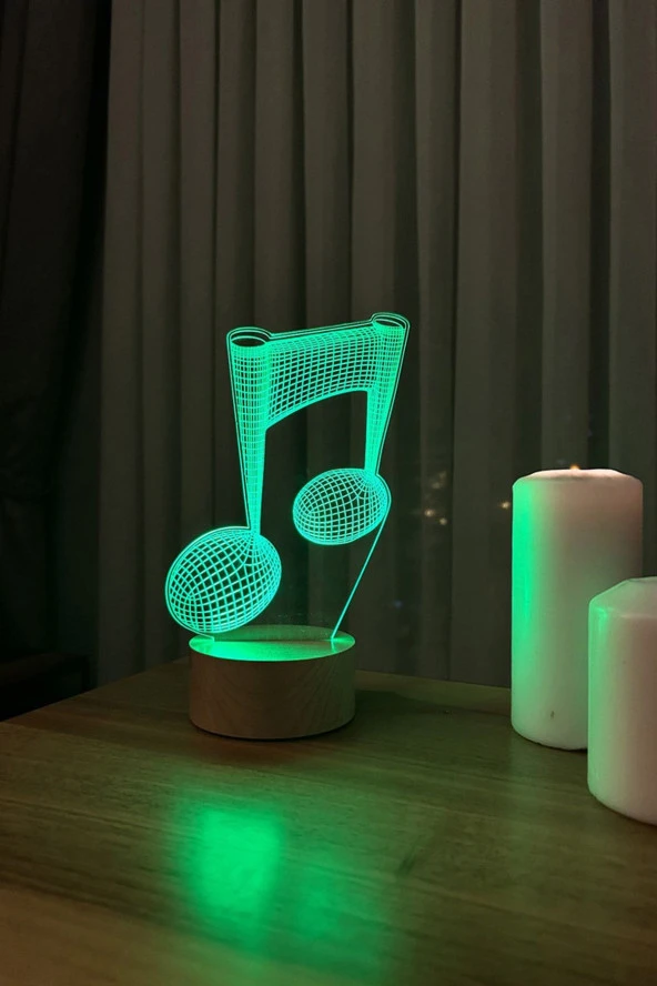 BY-LAMP Nota Figürlü Dekoratif Hediye Led Masa Lambası | 7 Işık Rengi | Ahşap Taban - Resim 3