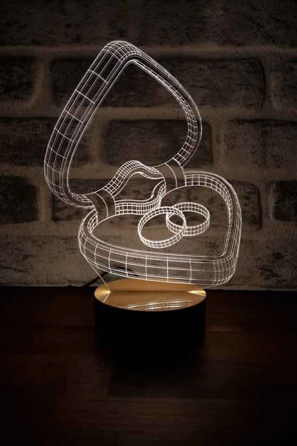 BY-LAMP Evlilik Teklifi Figürlü Dekoratif Hediye Led Masa Lambası | 7 Işık Rengi | Ahşap Taban