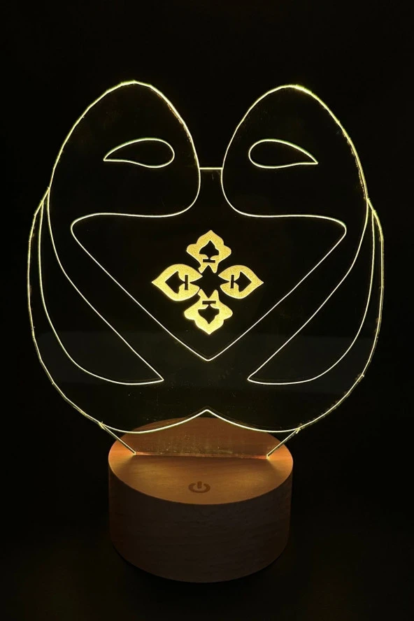 BY-LAMP Çift Vav Figürlü Dekoratif Hediye Led Masa Lambası | 7 Işık Rengi | Ahşap Taban