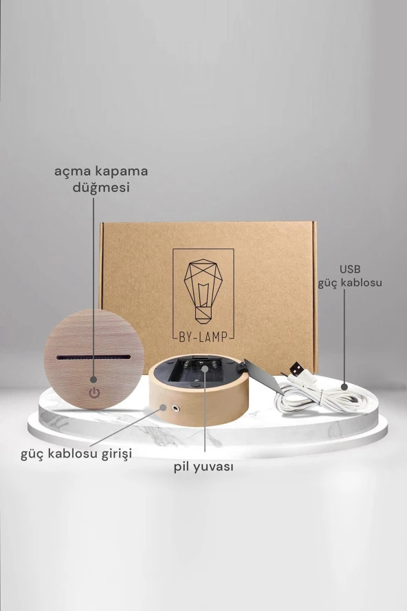 BY-LAMP Dua Figürlü Dekoratif Hediye Led Masa Lambası | 7 Işık Rengi | Ahşap Taban - 4