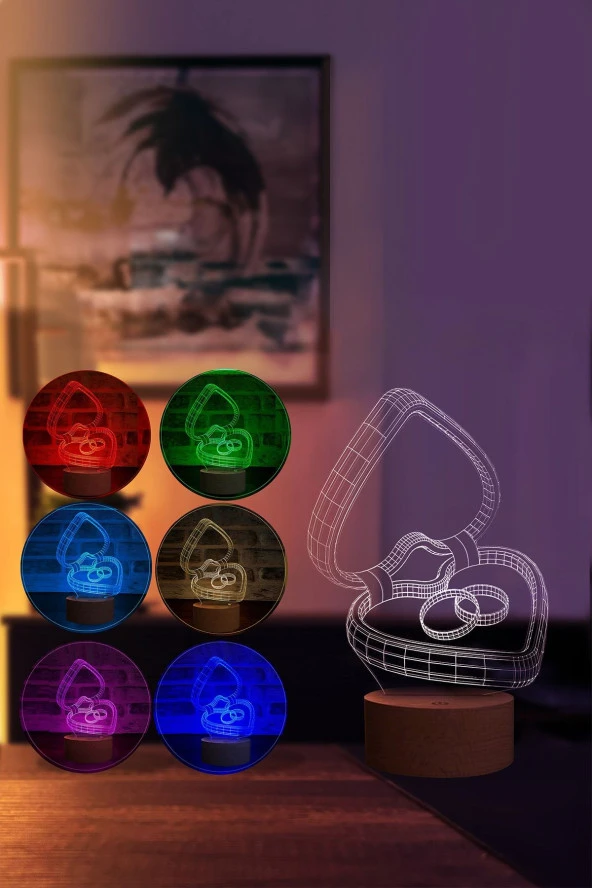 BY-LAMP Evlilik Teklifi Figürlü Dekoratif Hediye Led Masa Lambası | 7 Işık Rengi | Ahşap Taban - 2