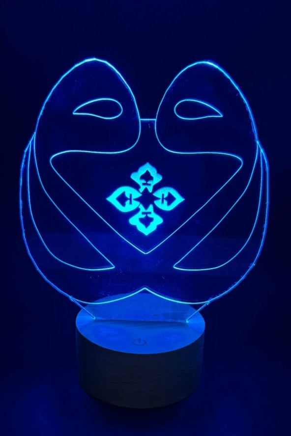 BY-LAMP Çift Vav Figürlü Dekoratif Hediye Led Masa Lambası | 7 Işık Rengi | Ahşap Taban - 3