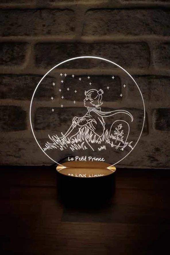 BY-LAMP Küçük Prens Le Petit Prince Figürlü Dekoratif Hediye Led Masa Lambası | 7 Işık Rengi | Ahşap Taban ürün görseli 1