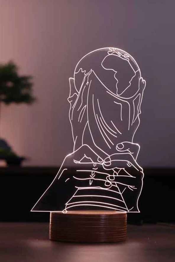 BY-LAMP Dünya Kupası Figürlü Dekoratif Hediye Led Masa Lambası | 7 Işık Rengi | Ahşap Taban