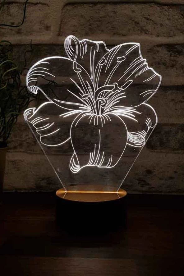 BY-LAMP Anneler Günü Hediyesi. Nilüfer Çiçeği Figürlü Led Masa Lambası - Ahşap Taban