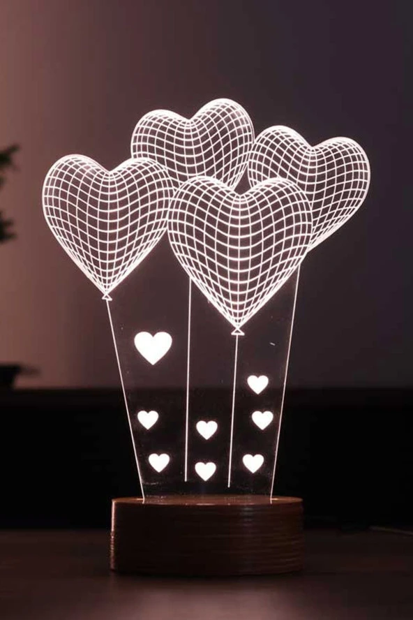 BY-LAMP Küçük Kalp Balon Led Masa Lambası Ahşap Taban 7 Farklı Işık Renkli Gece Lambası Dekoratif Aydınlatma