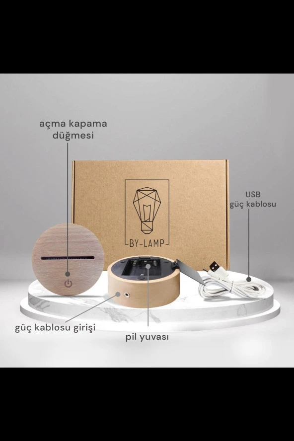 BY-LAMP Boğa Figürlü Dekoratif Hediye Led Masa Lambası | 7 Işık Rengi | Ahşap Taban - 3