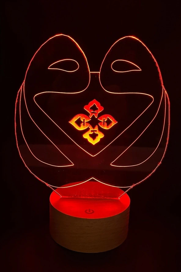 BY-LAMP Çift Vav Figürlü Dekoratif Hediye Led Masa Lambası | 7 Işık Rengi | Ahşap Taban - 4
