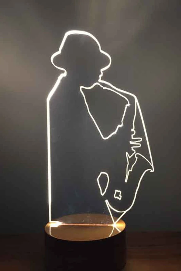 BY-LAMP Müzisyen Figürlü Dekoratif Hediye Led Masa Lambası | 7 Işık Rengi | Ahşap Taban ürün görseli 1