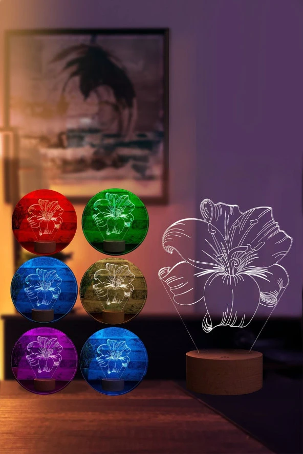 BY-LAMP Anneler Günü Hediyesi. Nilüfer Çiçeği Figürlü Led Masa Lambası - Ahşap Taban - 2