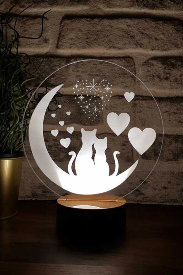BY-LAMP Kediler Ve Aşk Gece Masa Lambası Ahşap Taban 7 Farklı Işık Renkli Gece Lambası Dekoratif Aydınlatma ürün görseli 1