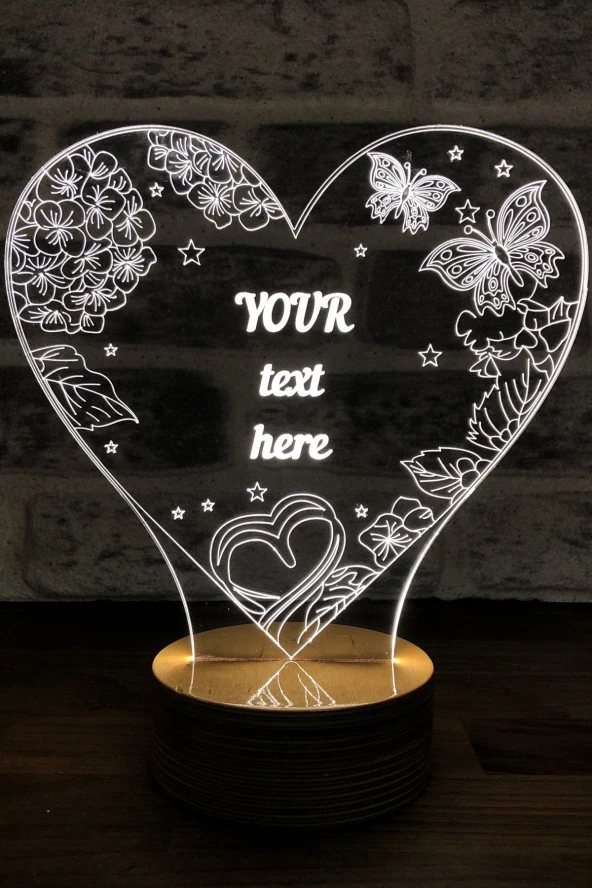 BY-LAMP Çiçekler Ve Kelebekler Figürlü Dekoratif Hediye Led Masa Lambası | 7 Işık Rengi | Ahşap Taban