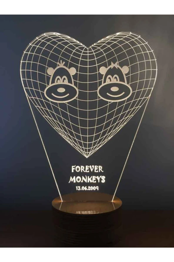 BY-LAMP Sevimli Maymunlar Figürlü Dekoratif Hediye Led Masa Lambası | 7 Işık Rengi | Ahşap Taban ürün görseli 1