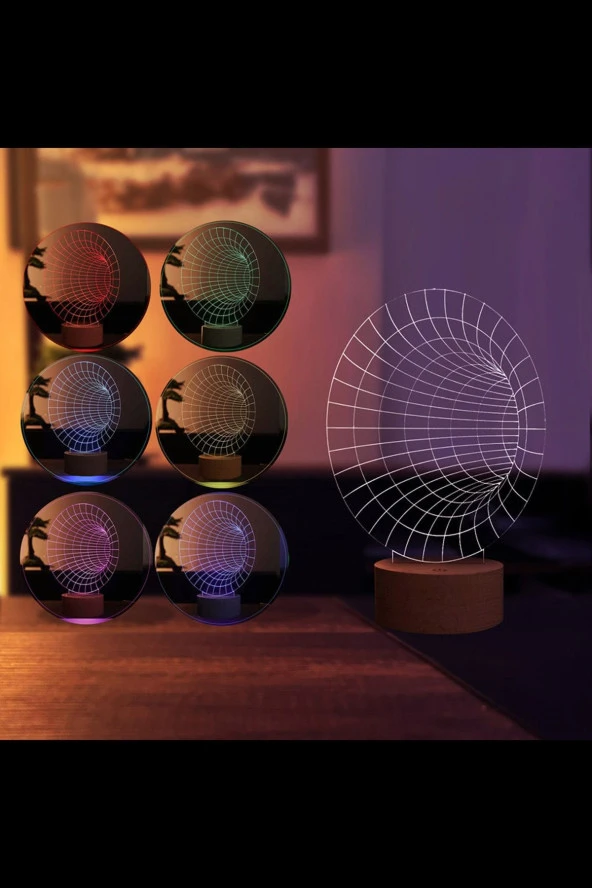 BY-LAMP Black Hole Figürlü Dekoratif Hediye Led Masa Lambası | 7 Işık Rengi | Ahşap Taban - Resim 2