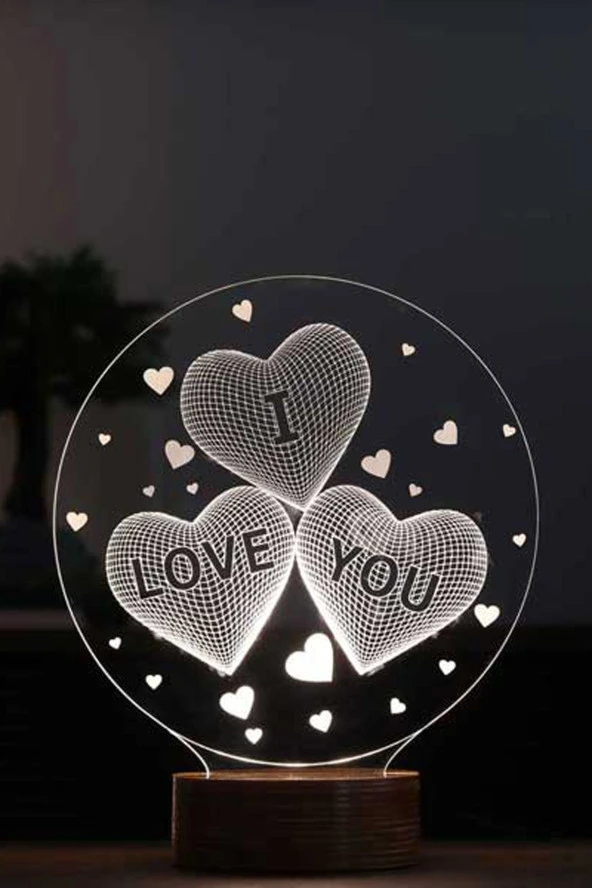 BY-LAMP I Love You Figürlü Dekoratif Hediye Led Masa Lambası | 7 Işık Rengi | Ahşap Taban
