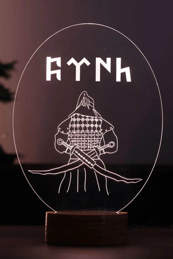 BY-LAMP Cengizhan Figürlü Dekoratif Hediye Led Masa Lambası | 7 Işık Rengi | Ahşap Taban
