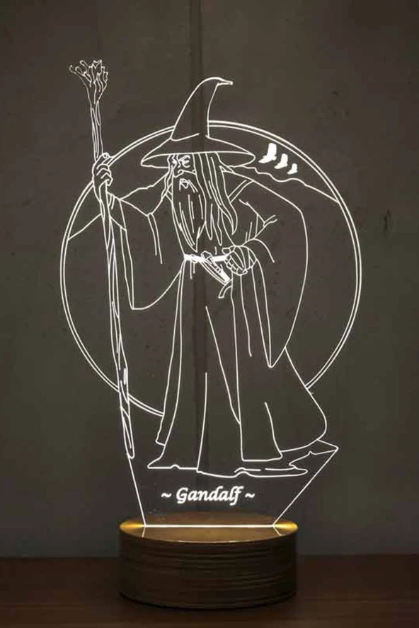 BY-LAMP Gandalf Led Masa Lambası Ahşap Taban 7 Farklı Işık Renkli Hediye Dekoratif Aydınlatma