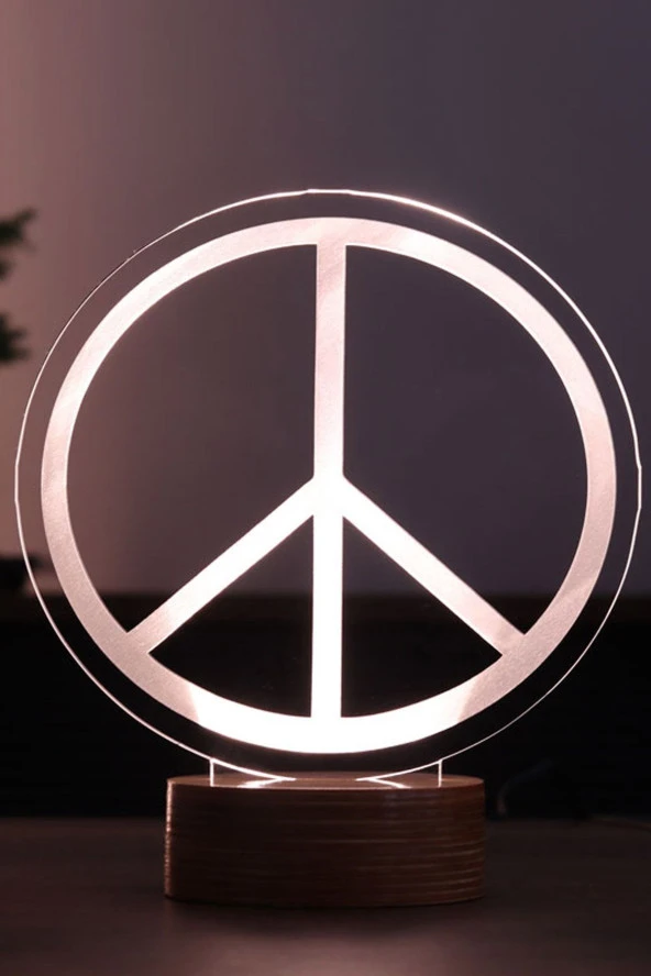 BY-LAMP Barış Sembolü Figürlü Dekoratif Hediye Led Masa Lambası | 7 Işık Rengi | Ahşap Taban ürün görseli 1