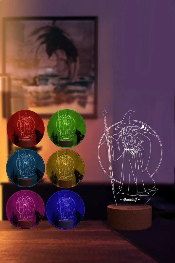 BY-LAMP Gandalf Led Masa Lambası Ahşap Taban 7 Farklı Işık Renkli Hediye Dekoratif Aydınlatma - 2
