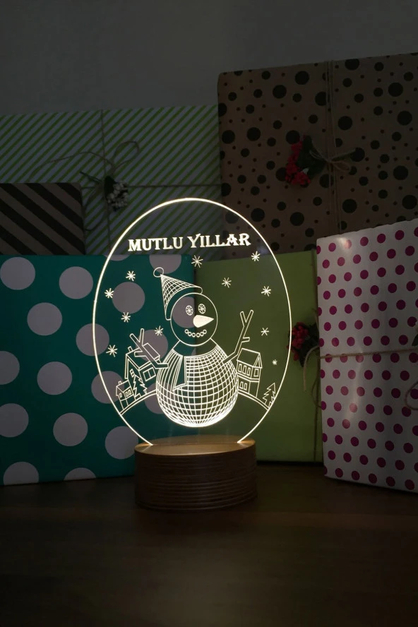 BY-LAMP Mutlu Yıllar Led Masa Lambası Ahşap Taban 7 Farklı Işık Renkli Gece Lambası Dekoratif Aydınlatma ürün görseli 1