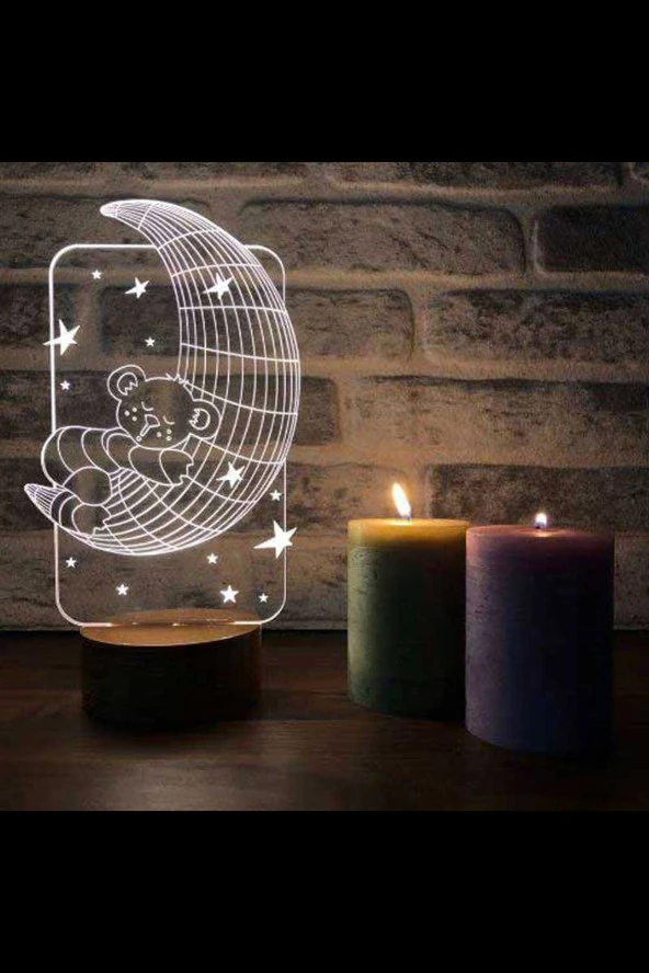 BY-LAMP Ay Dede Figürlü Dekoratif Hediye Led Masa Lambası | 7 Işık Rengi | Ahşap Taban