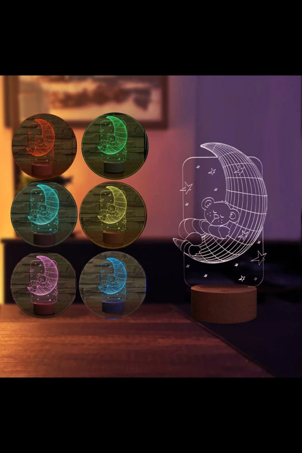 BY-LAMP Ay Dede Figürlü Dekoratif Hediye Led Masa Lambası | 7 Işık Rengi | Ahşap Taban - Resim 2