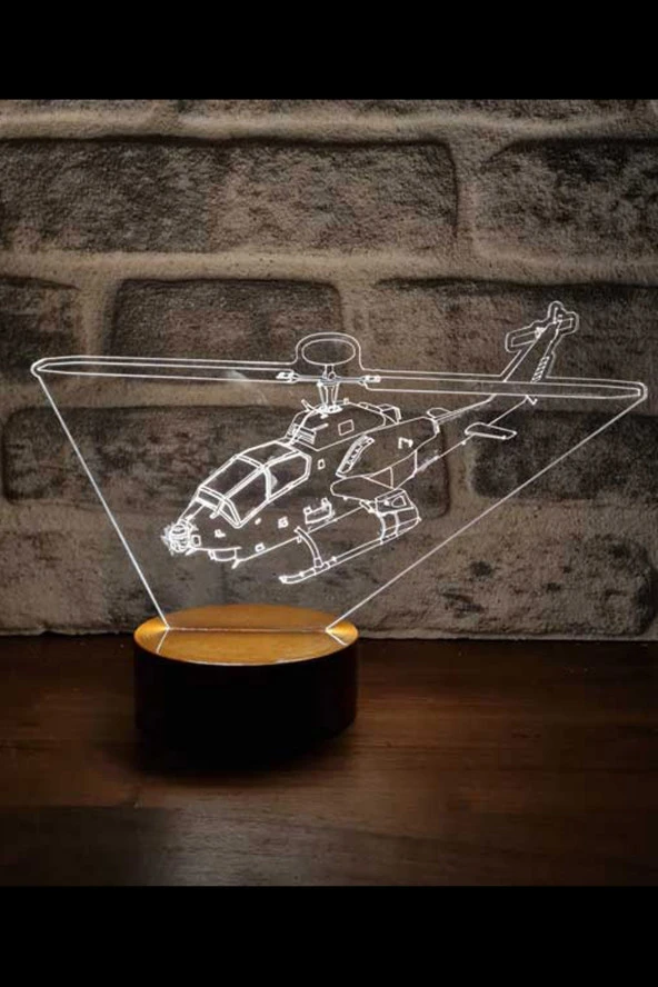 BY-LAMP Helikopter Led Masa Lambası Ahşap Taban 7 Farklı Işık Renkli