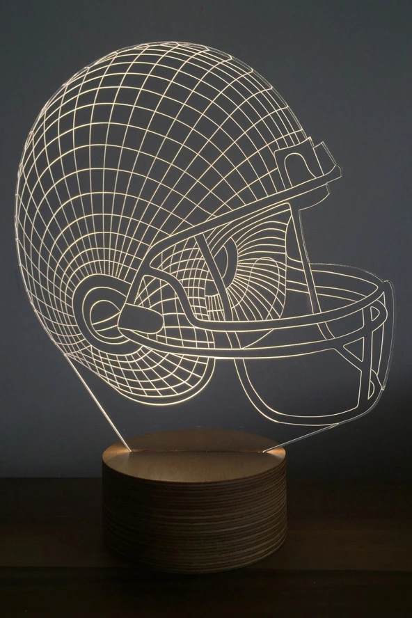BY-LAMP Kask Led Masa Lambası Ahşap Taban 7 Farklı Işık Renkli Gece Lambası Hediye Dekoratif Aydınlatma