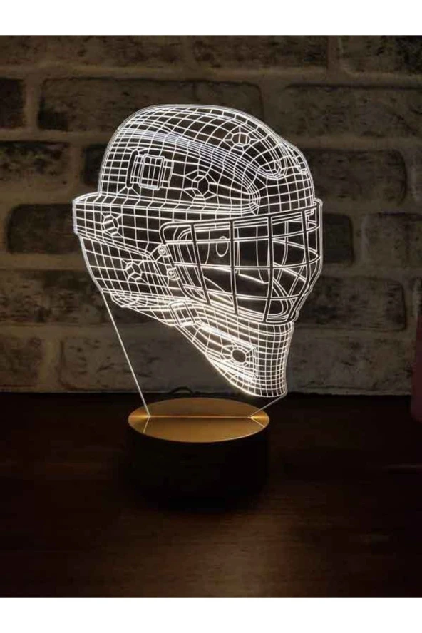 BY-LAMP Buz Hokeyi Kaskı Figürlü Dekoratif Hediye Led Masa Lambası | 7 Işık Rengi | Ahşap Taban ürün görseli 1
