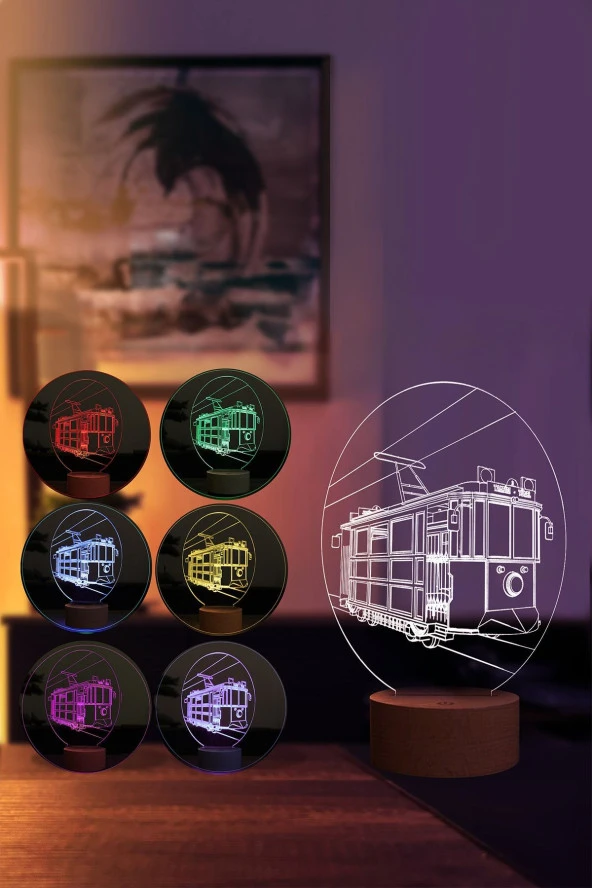 BY-LAMP Taksim Tünel Figürlü Dekoratif Hediye Led Masa Lambası | 7 Işık Rengi | Ahşap Taban - Resim 2