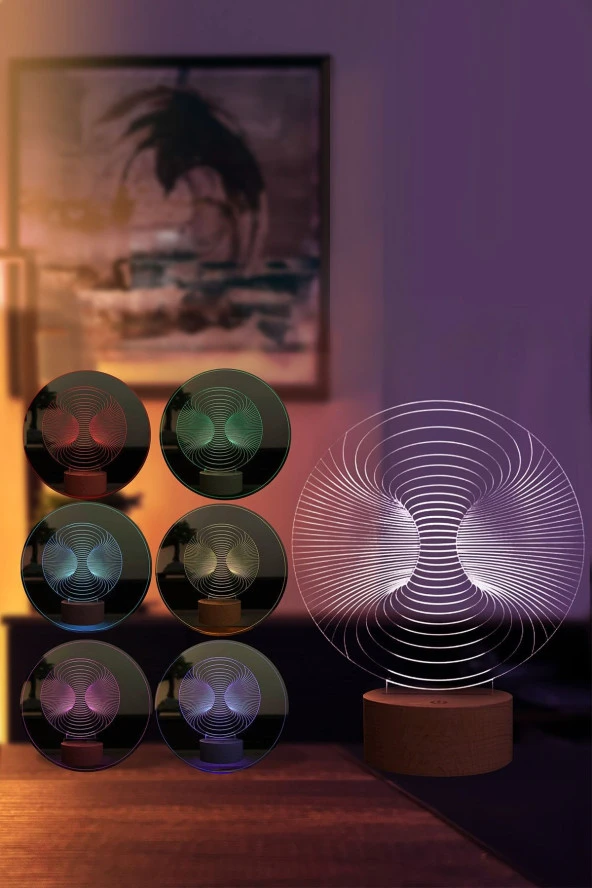 BY-LAMP Ilizyon Led Masa Lambası Ahşap Taban 7 Farklı Işık Renkli - 2