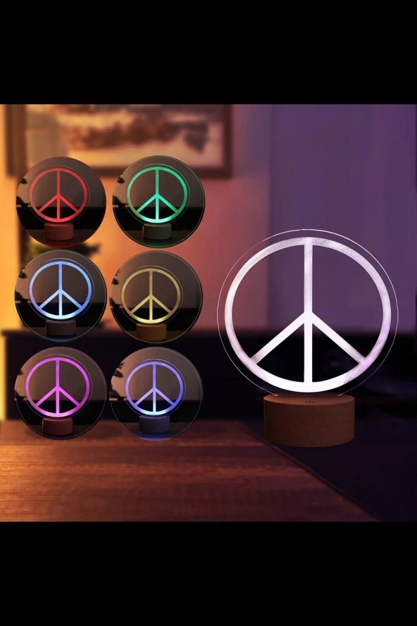 BY-LAMP Barış Sembolü Figürlü Dekoratif Hediye Led Masa Lambası | 7 Işık Rengi | Ahşap Taban - Resim 2