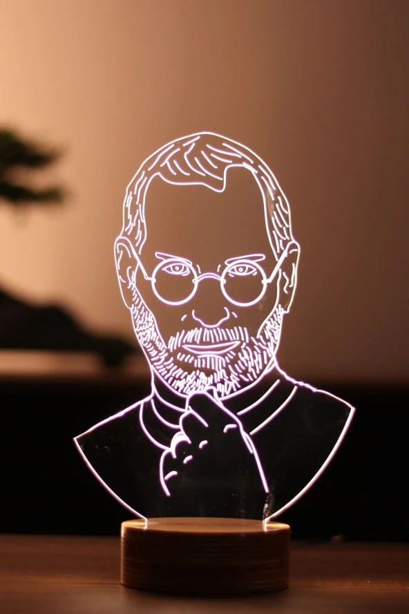 BY-LAMP Steve Jobs Figürlü Dekoratif Hediye Led Masa Lambası | 7 Işık Rengi | Ahşap Taban ürün görseli 1