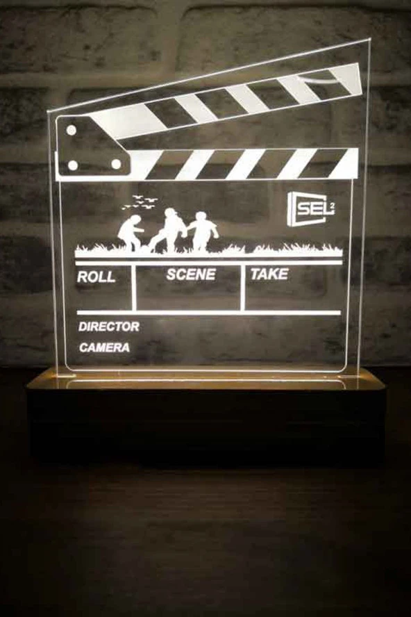 BY-LAMP Klaket Figürlü Dekoratif Hediye Led Masa Lambası | Günışığı Renk | Ahşap Taban