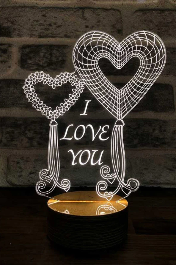 BY-LAMP Iki Kalp Balon Seni Seviyorum Led Masa Lambası Ahşap Taban 7 Farklı Işık Renkli ürün görseli 1