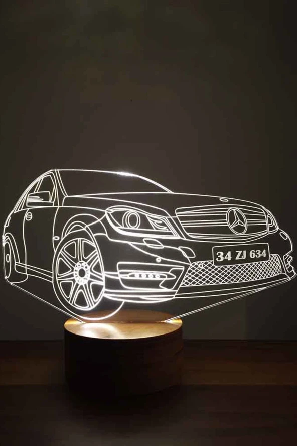 BY-LAMP Mercedes Led Masa Lambası Ahşap Taban 7 Farklı Işık Renkli Gece Lambası Hediye Dekoratif Aydınlatma ürün görseli 1