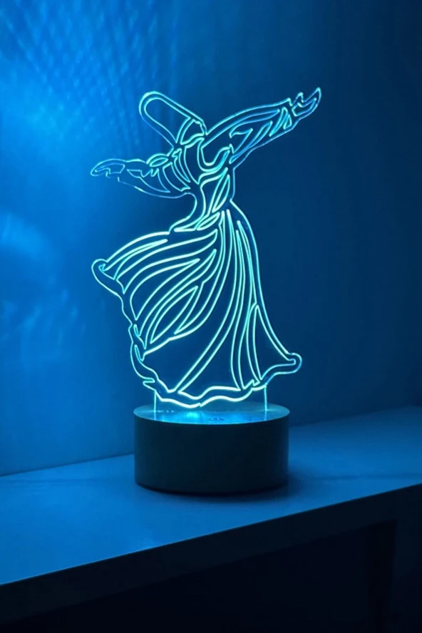 BY-LAMP Semazen Figürlü Dekoratif Hediye Led Masa Lambası | 7 Işık Rengi | Ahşap Taban ürün görseli 1